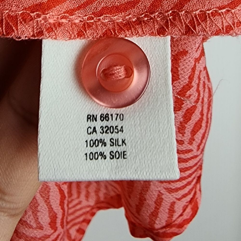 Anthropologie Maeve Silk Blouse M Coral Orange Chevron Print Short Sleeve Boho - Picture 7 of 15